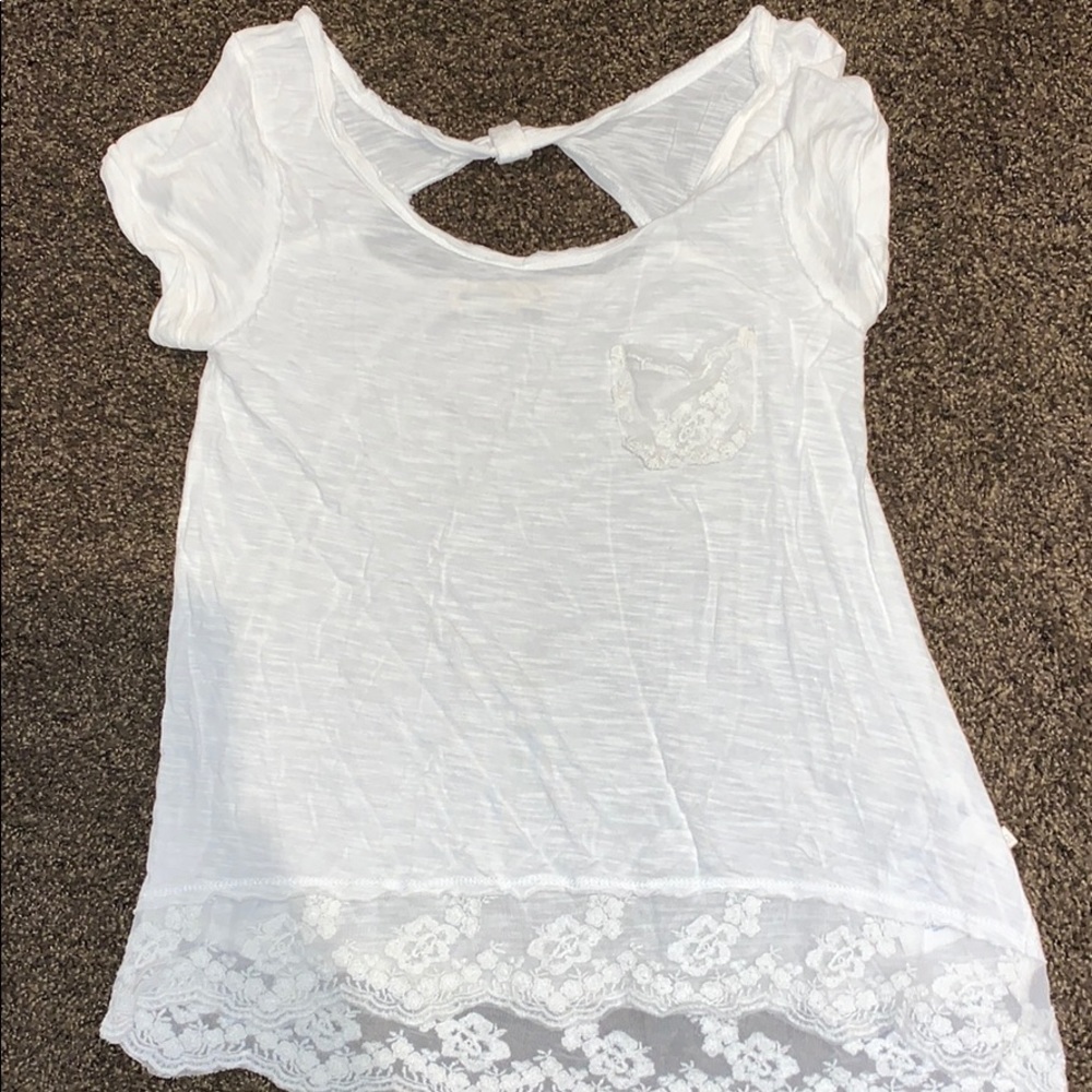 Abercrombie Kids White T-shirt with Lace Pocket